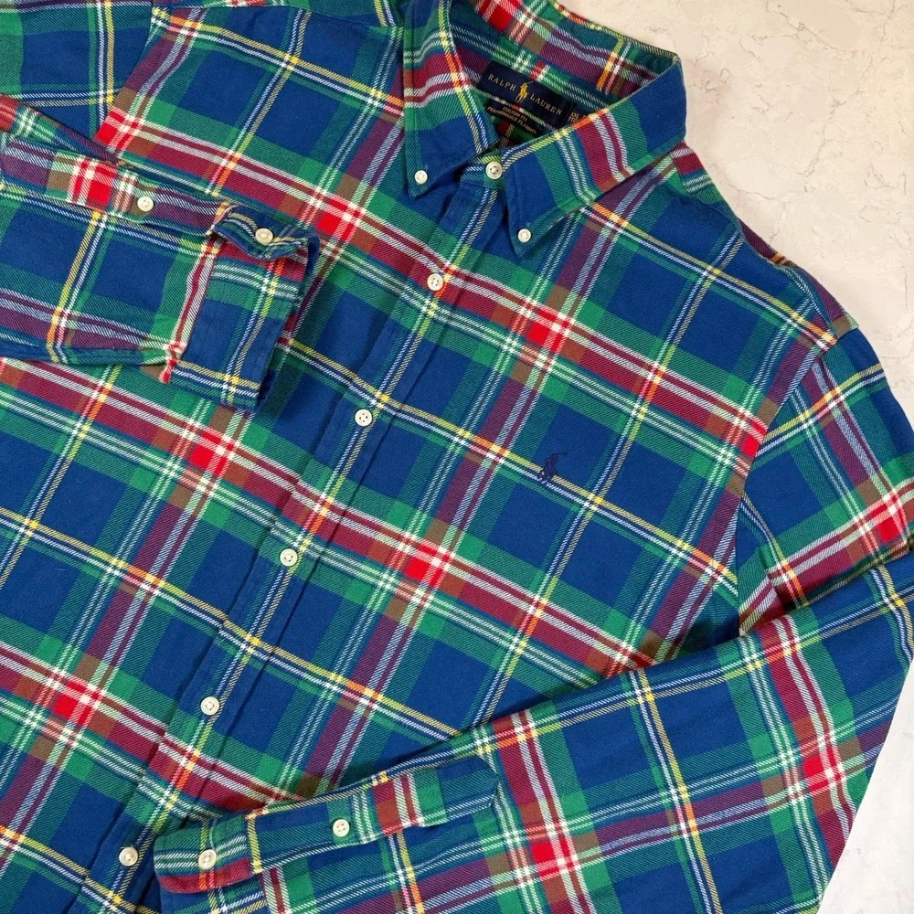 Polo Ralph Lauren Classic Fit Performance Flannel Shirt XXL Blue Plaid Long Slee